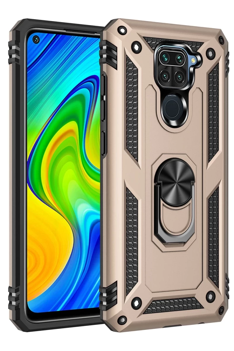 Xiaomi Redmi Note 9 Uyumlu Kılıf Sofya Yüzüklü Silikon Kapak - Gold