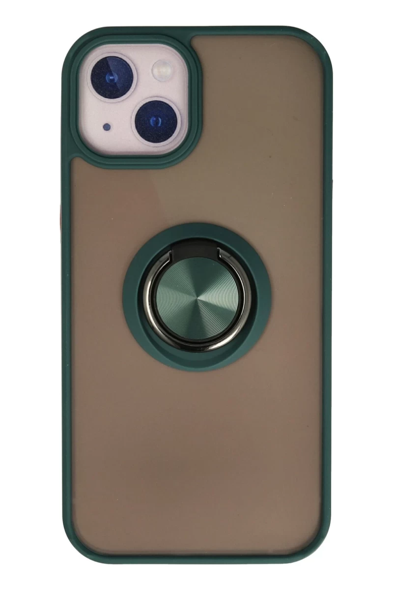 Apple iPhone 15 Uyumlu Kılıf Montreal Yüzüklü Silikon Kapak - Yeşil