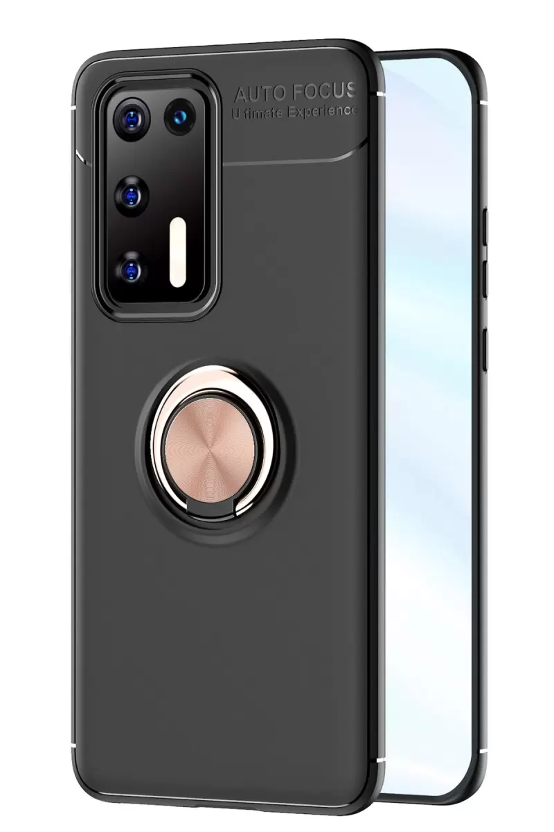 Huawei P40 Uyumlu Kılıf Range Yüzüklü Silikon - Siyah-Gold