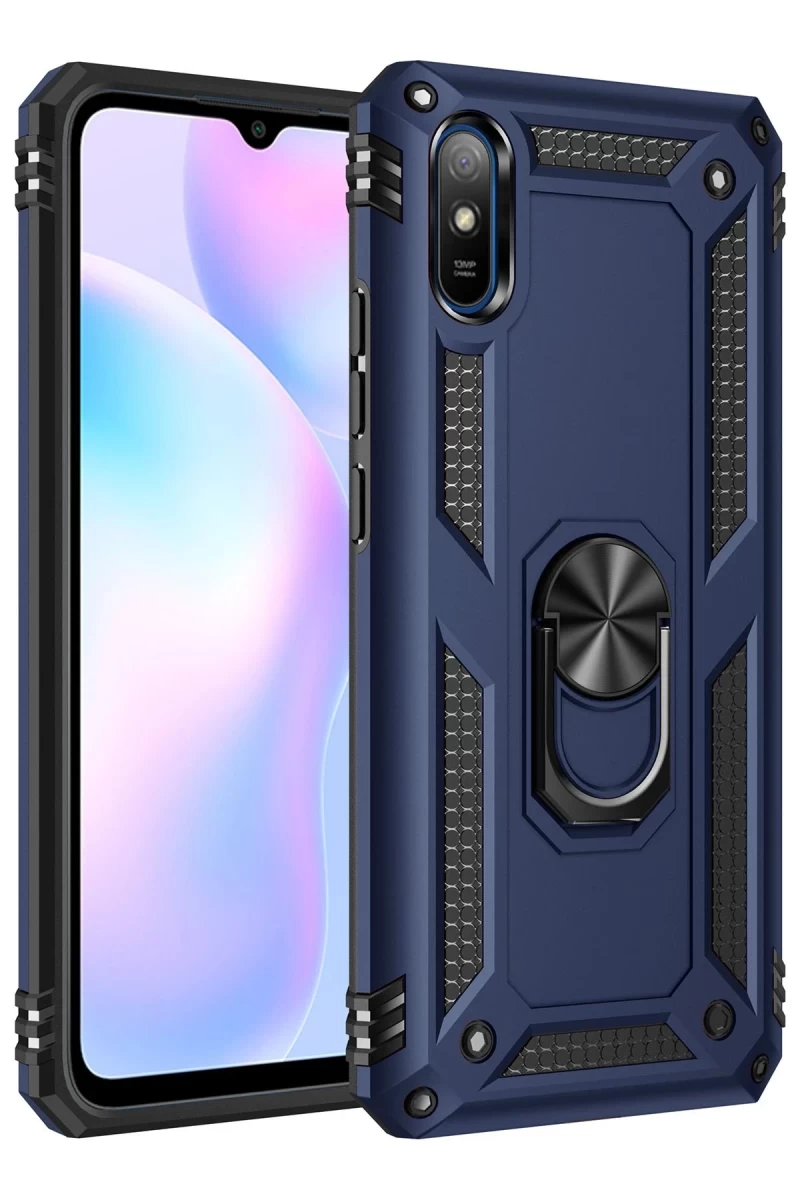 Xiaomi Redmi 9A Uyumlu Kılıf Sofya Yüzüklü Silikon Kapak - Lacivert