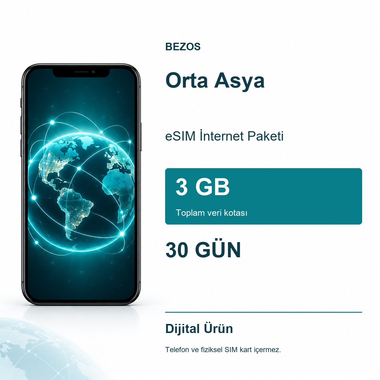 Orta Asya eSIM İnternet Paketi 3 GB 30 Gün