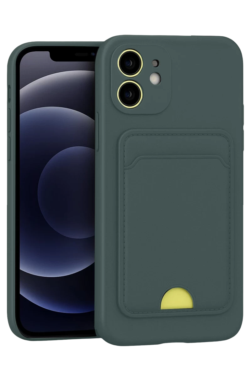 Apple iPhone 11 Uyumlu Kılıf Kelvin Kartvizitli Silikon - Koyu Yeşil