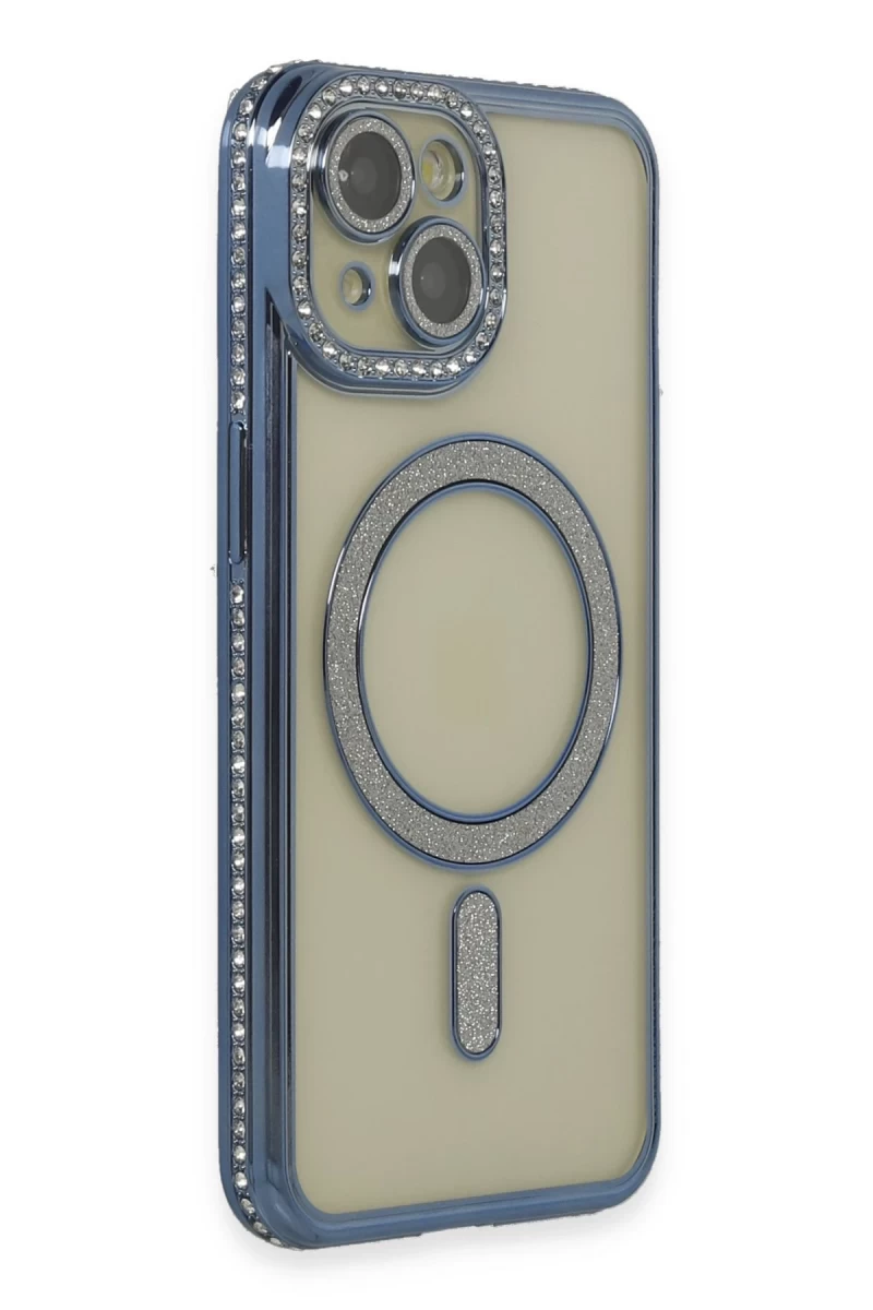 Apple iPhone 15 Uyumlu Kılıf Joke Simli Magneticsafe Kılıf - Lacivert
