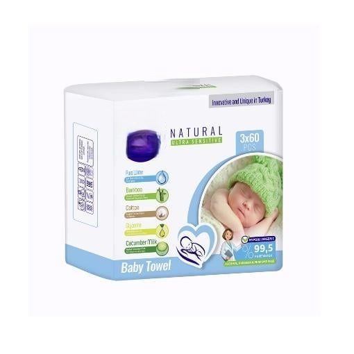 Natural Islak Havlu Mendil 3x60 180 Yaprak