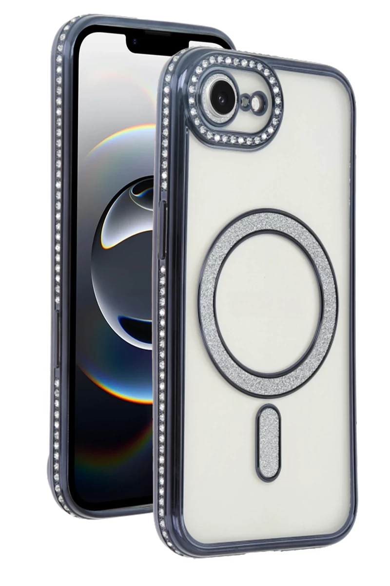Apple iPhone 16E Uyumlu Joke Simli Magneticsafe Kılıf - Siyah