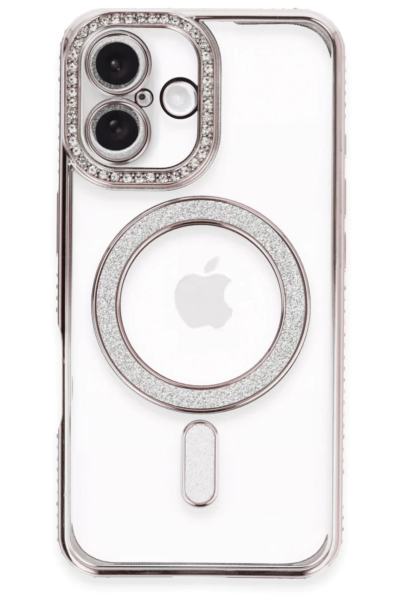 Apple iPhone 16 Plus Uyumlu Kılıf Joke Simli Magneticsafe Kılıf - Pembe