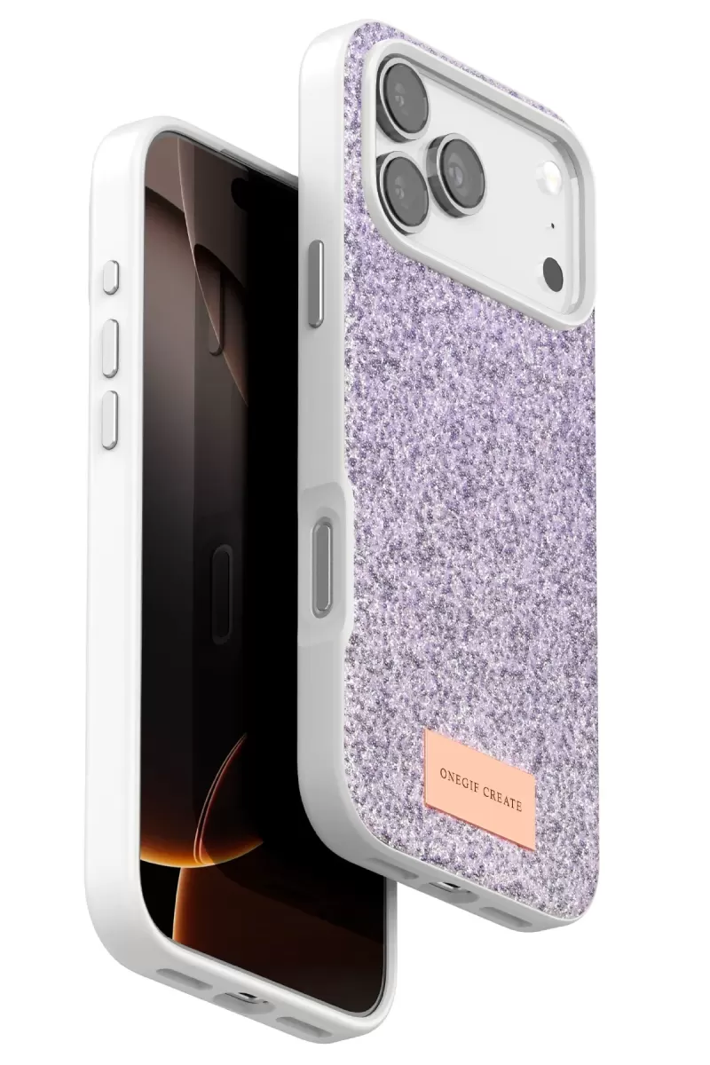 Onegif Apple iPhone 17 Pro Uyumlu Bright Simli Kapak - Lila