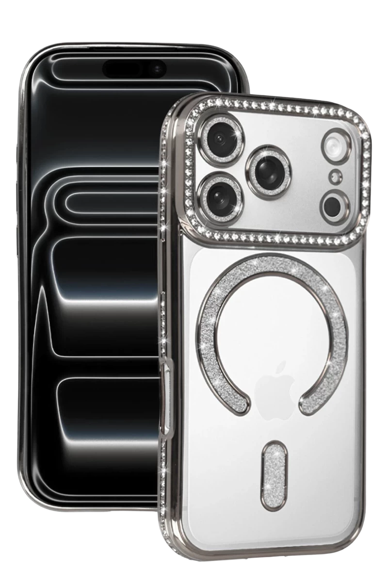 Apple iPhone 17 Pro Uyumlu Joke Simli Magneticsafe Kılıf - Gümüş