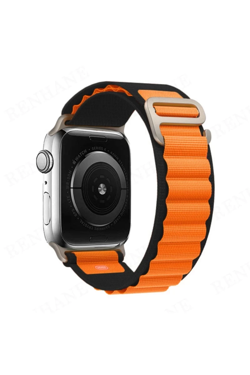 Apple Watch Ultra 49mm Uyumlu Mountain Kordon - Siyah-Turuncu