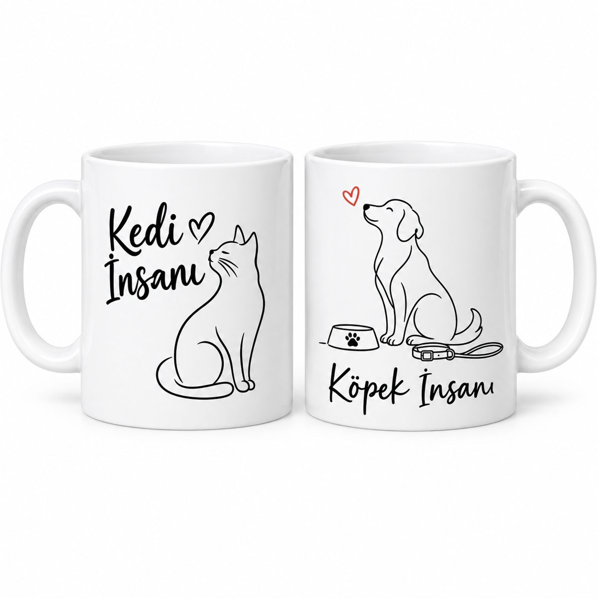 Kedi İnsanı ve Köpek İnsanı 2'li Porselen Kupa Seti - MODEL 447