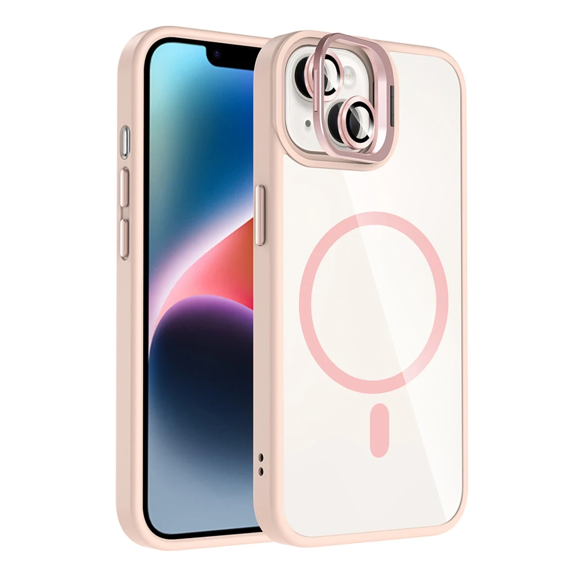 Joko Apple iPhone 15 Remim Lensli Magsafe Standlı Kapak - Pembe