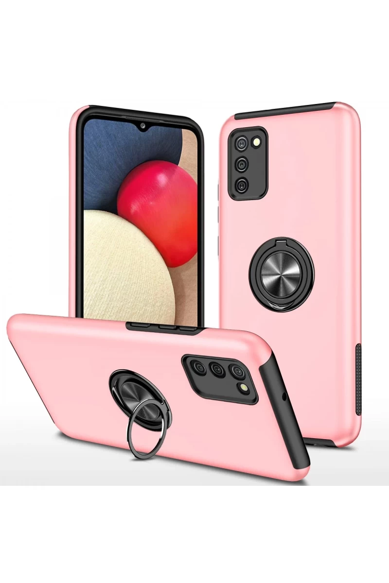 Samsung Galaxy A02S Uyumlu Kılıf Elit Yüzüklü Kapak - Pembe