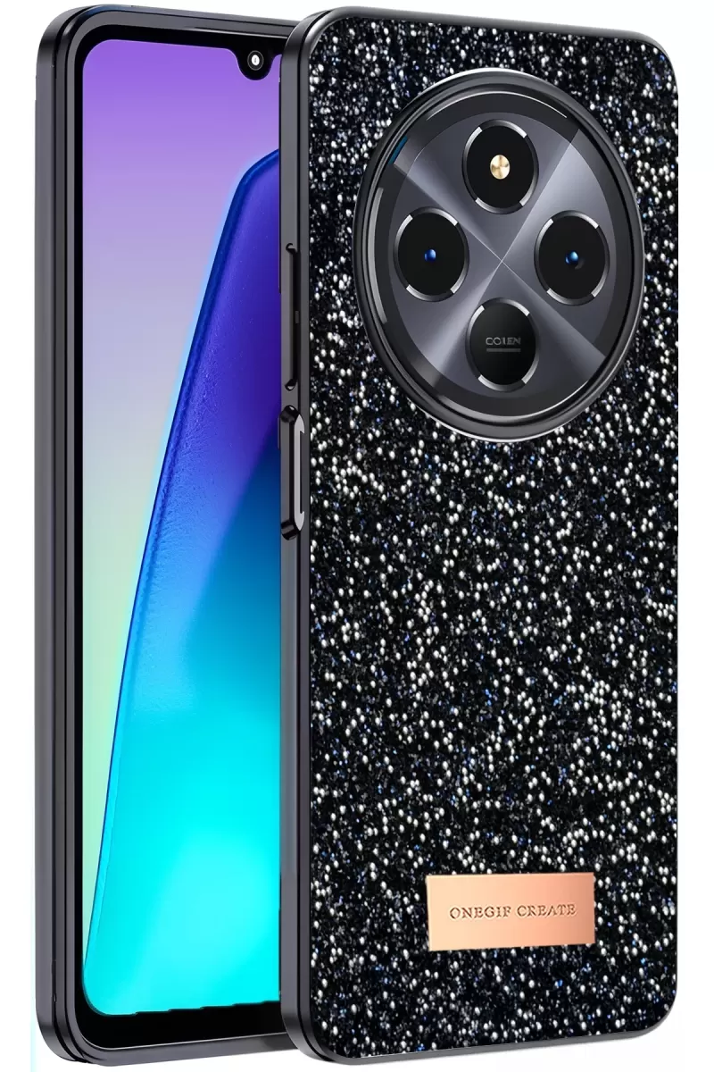Onegif Xiaomi Redmi 14C Uyumlu Bright Simli Kapak - Siyah