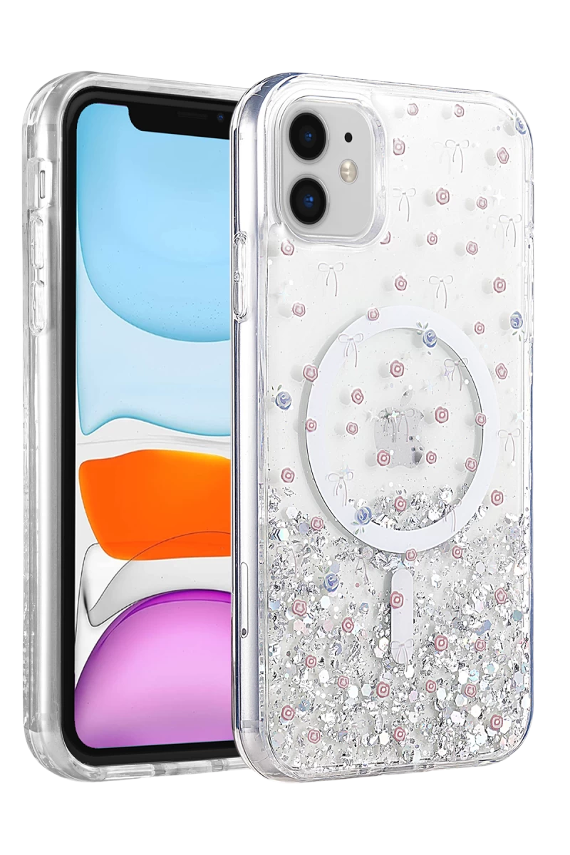 Onegif Apple iPhone 11 Uyumlu Misk Simli Magsafe Kapak - Desen 1