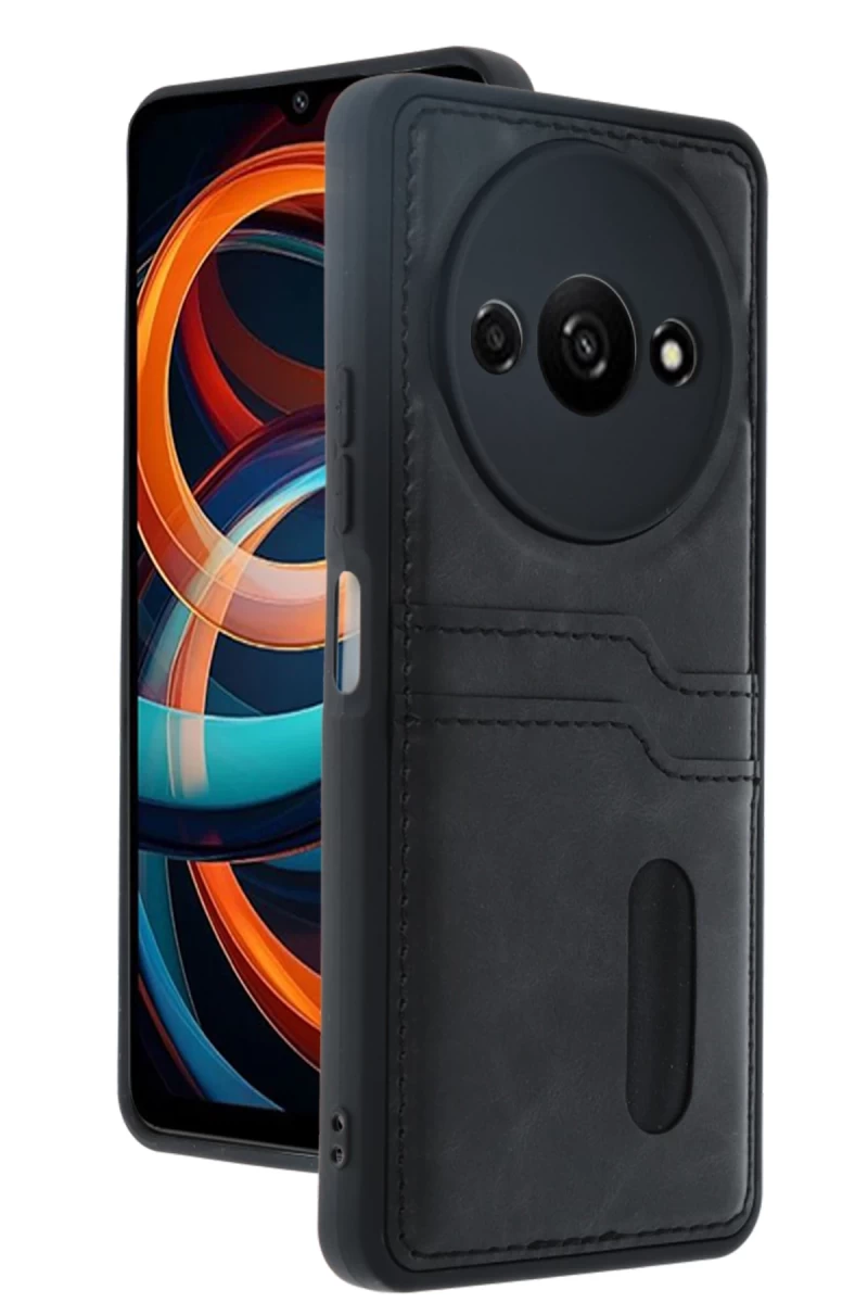 Xiaomi Redmi A3 4G Uyumlu Kılıf Sara Kartvizitli Deri Kılıf - Siyah
