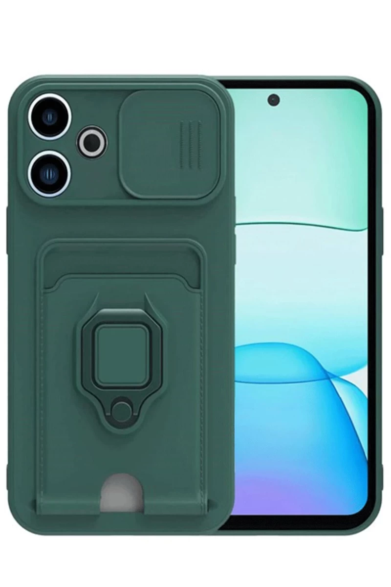 Xiaomi Redmi 13 4G Uyumlu Kılıf Zuma Kartvizitli Yüzüklü Silikon - Yeşil