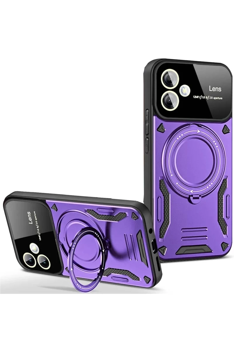 Samsung Galaxy A06 Uyumlu Kılıf Joy Lens Standlı Kapak - Mor