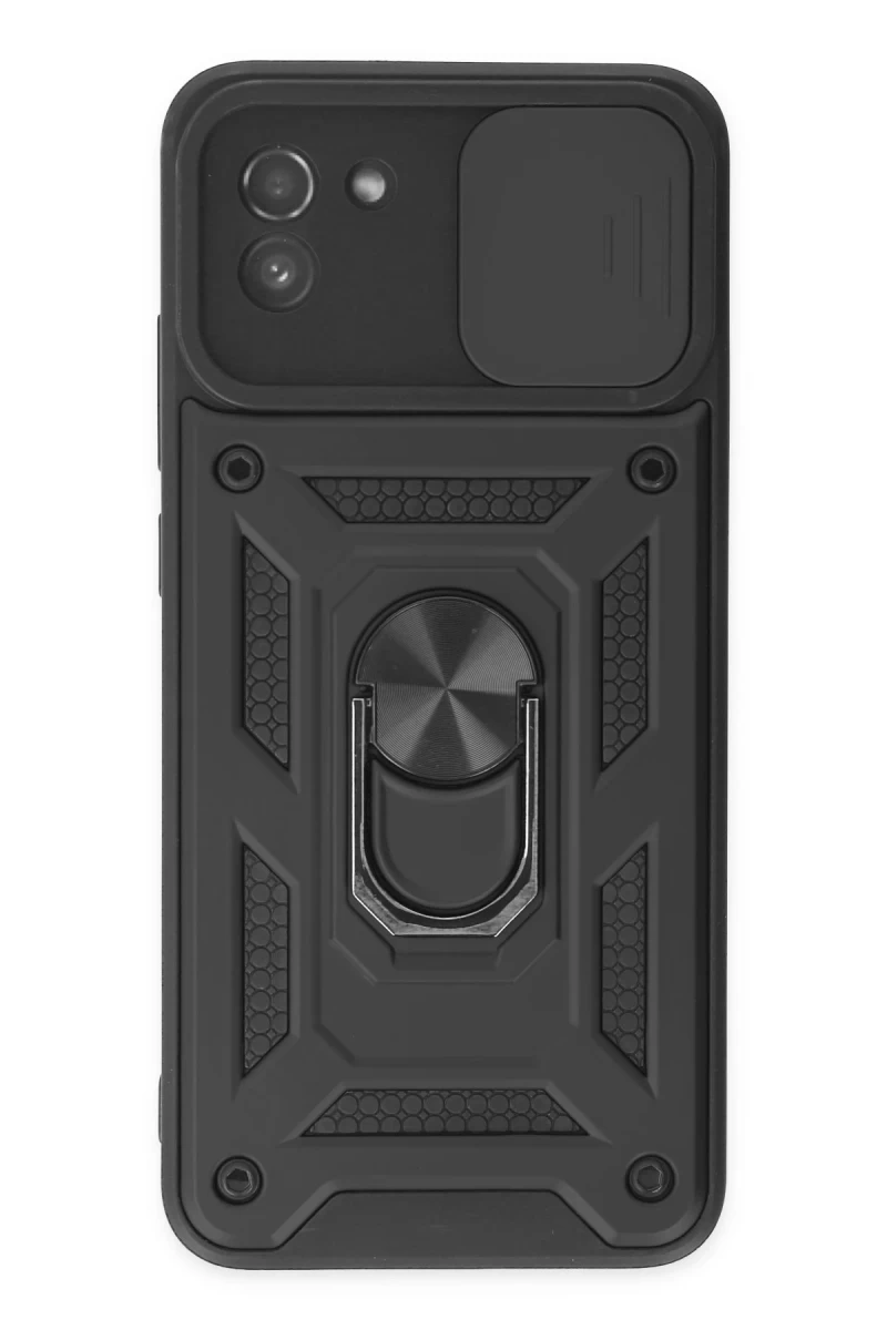 Samsung Galaxy A03 Uyumlu Kılıf Pars Lens Yüzüklü Silikon - Siyah