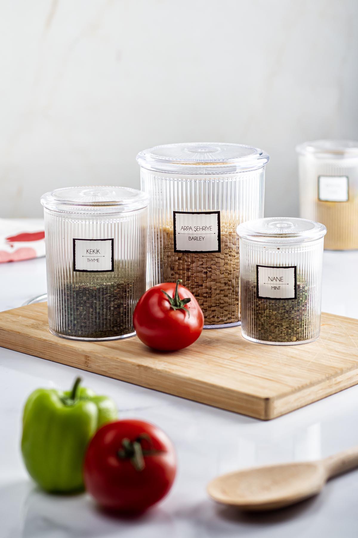 18'li Barok Yuvarlak 3 Boy Kavanoz Seti &amp; Saklama Kabı &amp; Erzak Kabı (6*2000 ML, 6*1000 ML ,6*500 ML)
