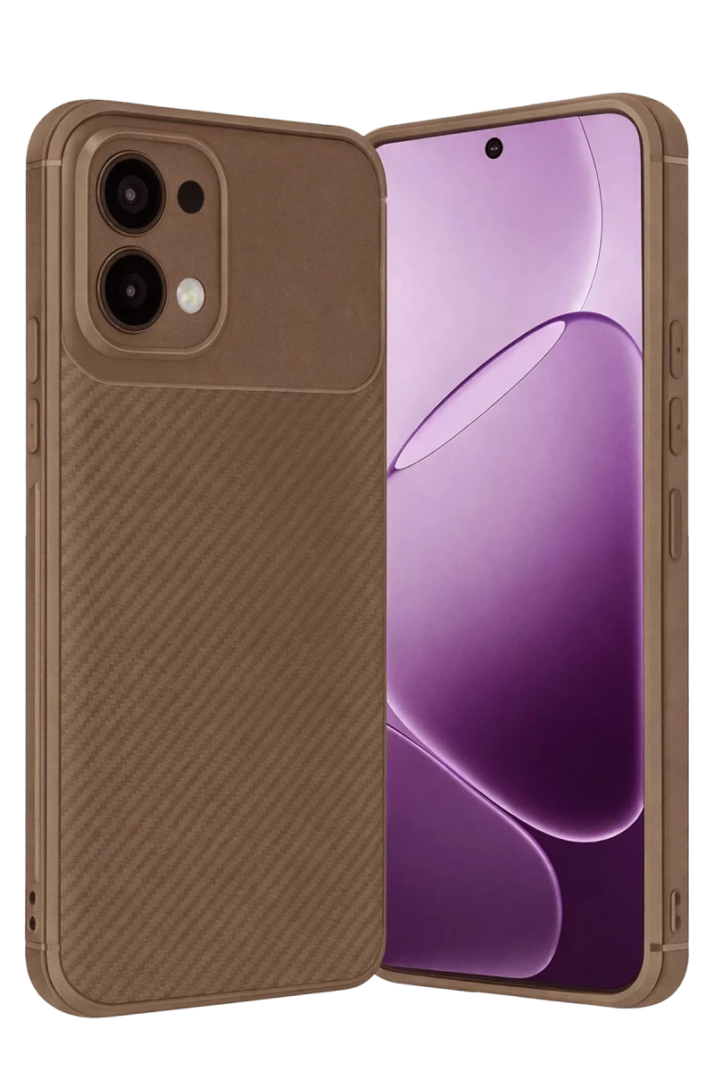 Oppo A6 Pro 4G Uyumlu Auto Focus Karbon Kapak - Kahverengi