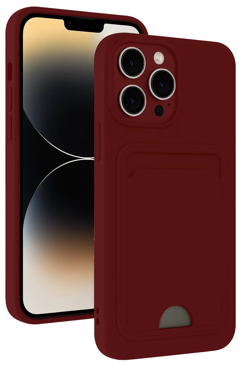 Apple iPhone 15 Pro Uyumlu Kılıf Kelvin Kartvizitli Silikon - Bordo