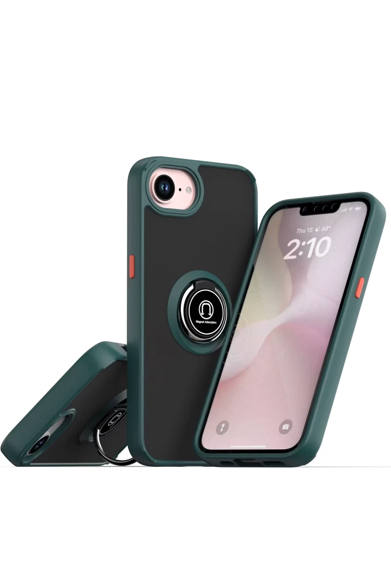 Apple iPhone 16E Uyumlu Kılıf Montreal Yüzüklü Silikon Kapak - Yeşil
