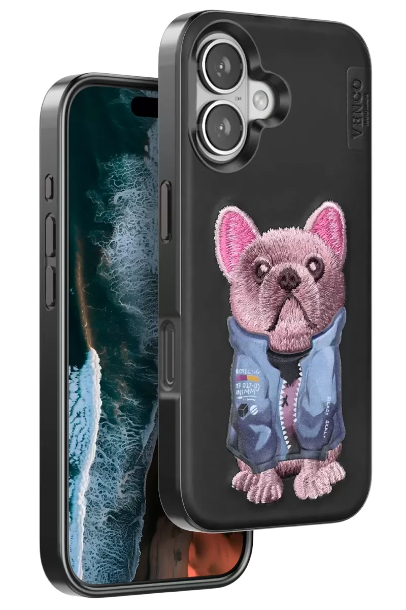 Venco Apple iPhone 16 Uyumlu Cute Desenli Kapak - Siyah