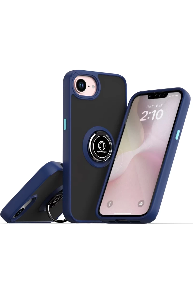Apple iPhone 16E Uyumlu Kılıf Montreal Yüzüklü Silikon Kapak - Lacivert