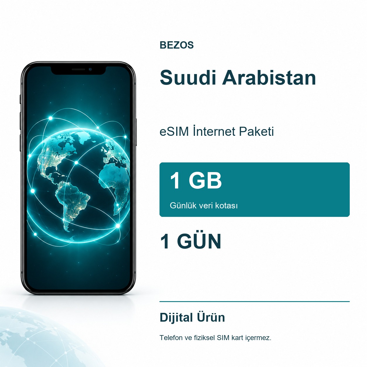 Suudi Arabistan eSIM İnternet Paketi Günlük 1 GB 1 Gün