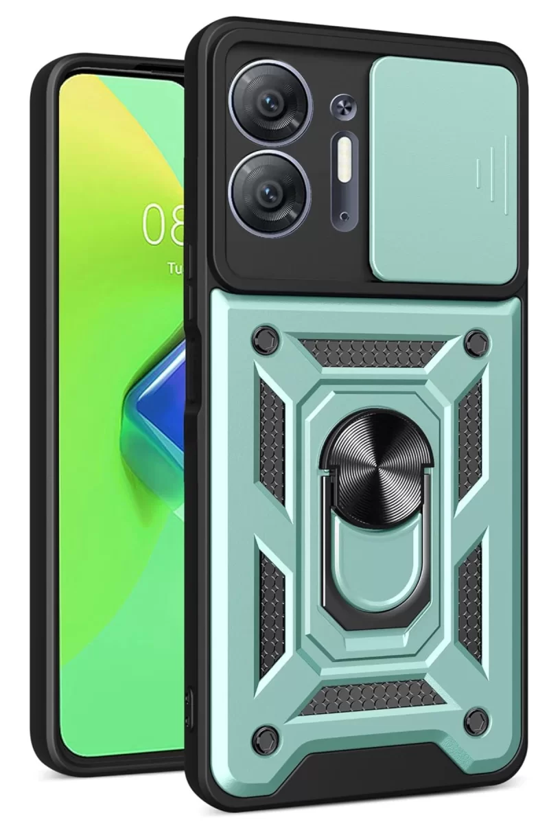 İnfinix Hot 30 5G Uyumlu Kılıf Pars Lens Yüzüklü Silikon - Yeşil
