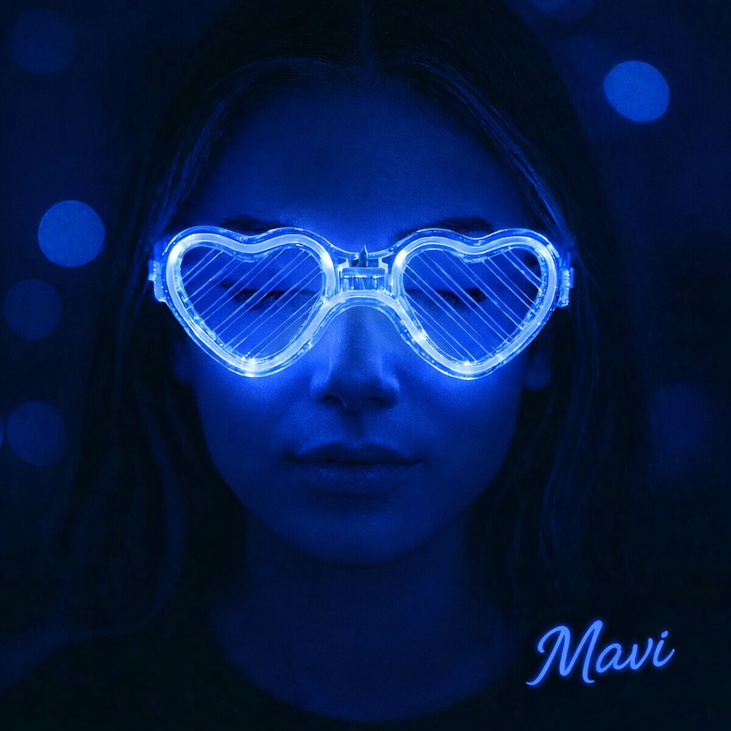 Mavi LED Işıklı Kalp Gözlük ? 3 Modlu Parti & Glow Gözlüğü