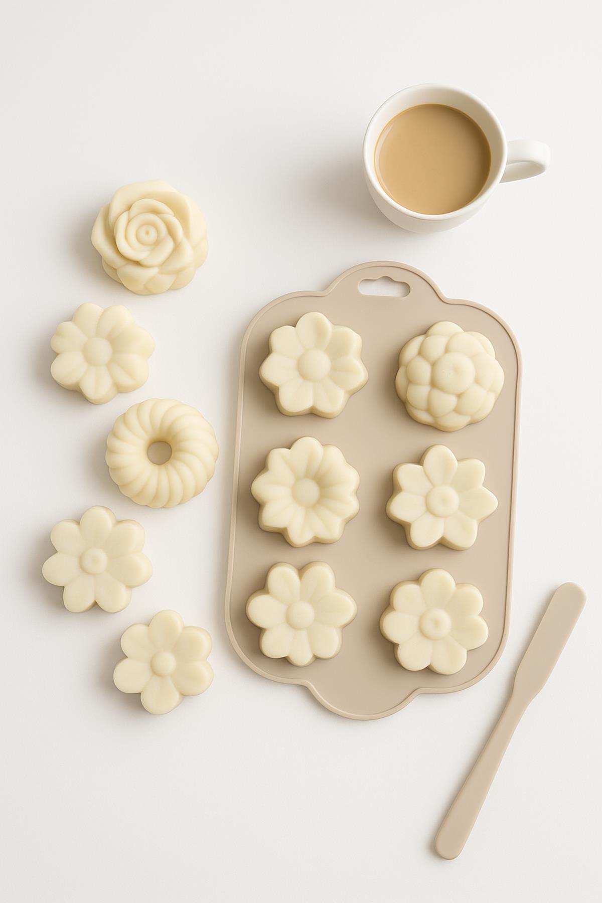 Silikon Kek ve Çikolata Kalıbı 6?lı Krem Renk Pasta Tatlı Muffin Kalıbı