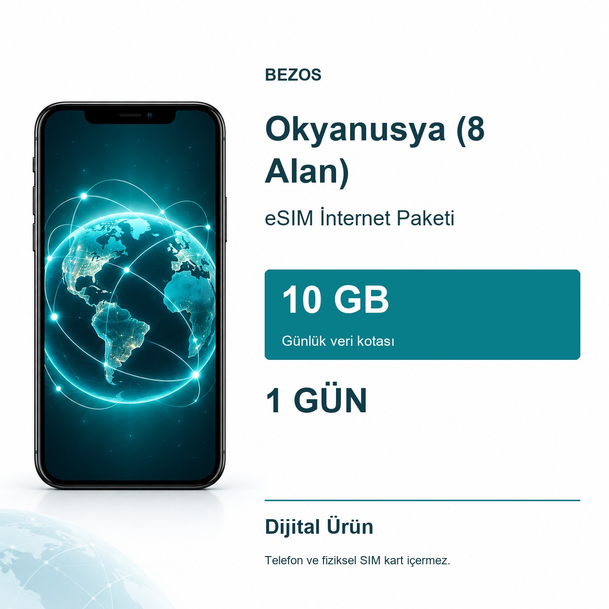 Okyanusya (8 Alan) eSIM İnternet Paketi Günlük 10 GB 1 Gün