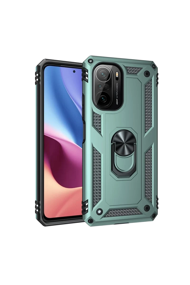 Xiaomi Poco F3 Uyumlu Kılıf Sofya Yüzüklü Silikon Kapak - Yeşil