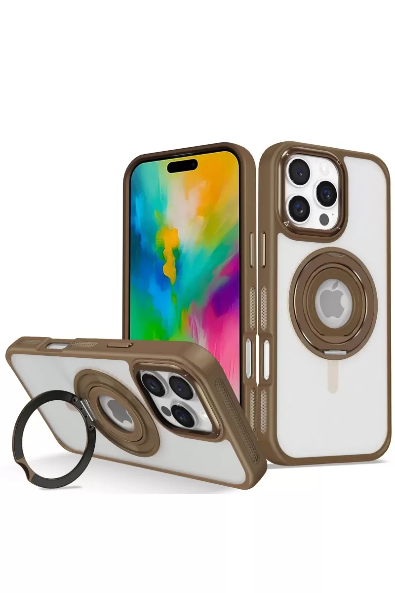 Joko Apple iPhone 16 Pro Uyumlu Banza Magsafe Standlı Kapak - Kahverengi