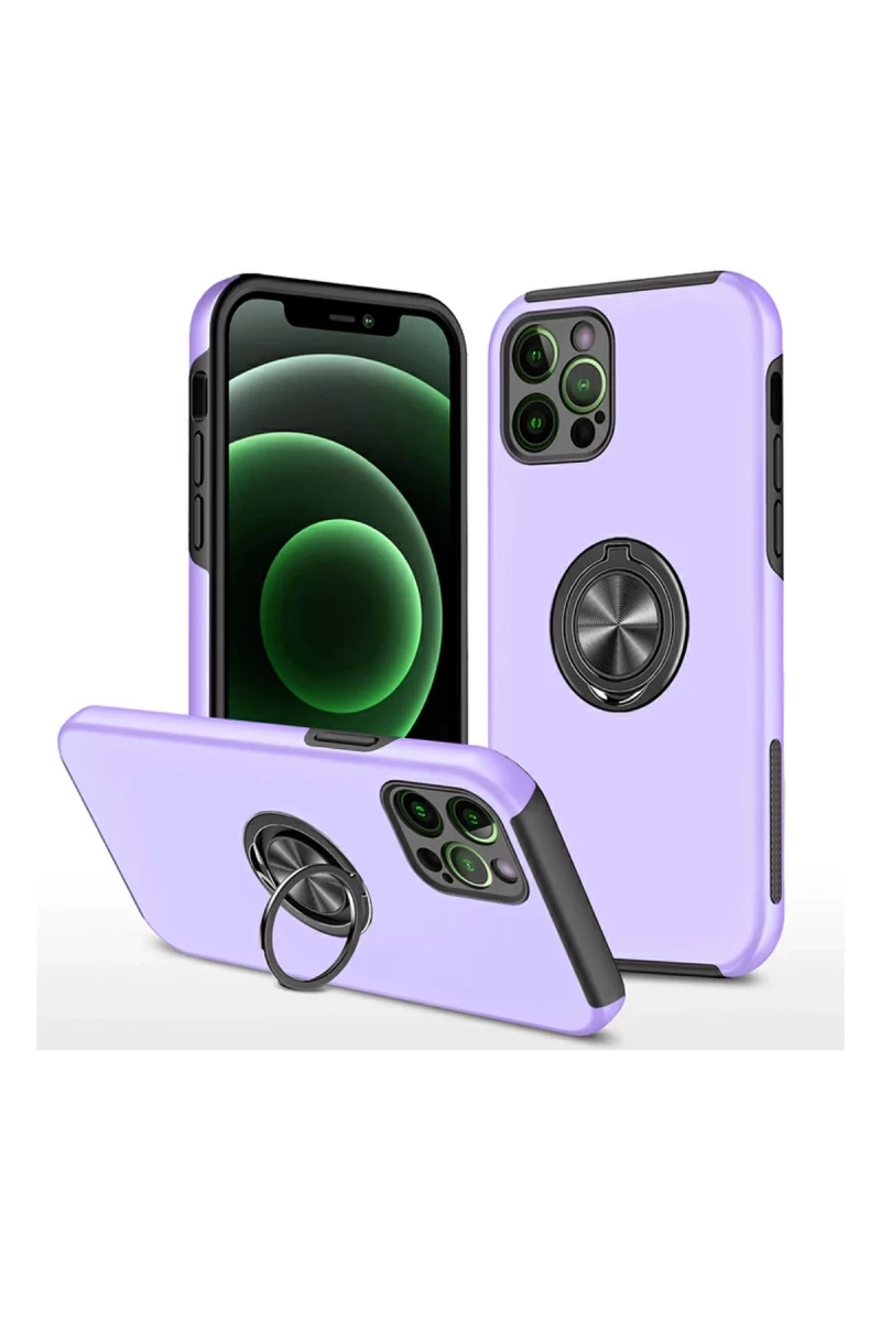 Apple iPhone 12 Pro Max Uyumlu Kılıf Elit Yüzüklü Kapak - Mor