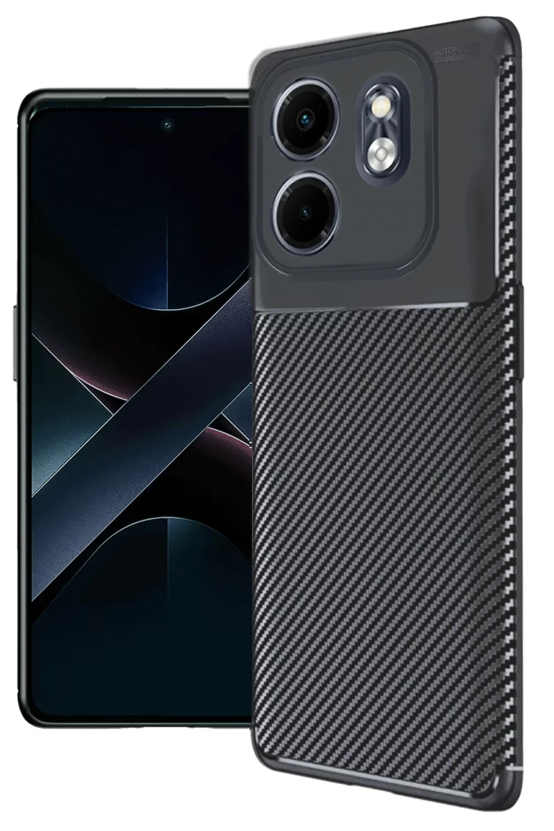 İnfinix Hot 50i 4G Uyumlu Kılıf Auto Focus Karbon Kapak - Siyah