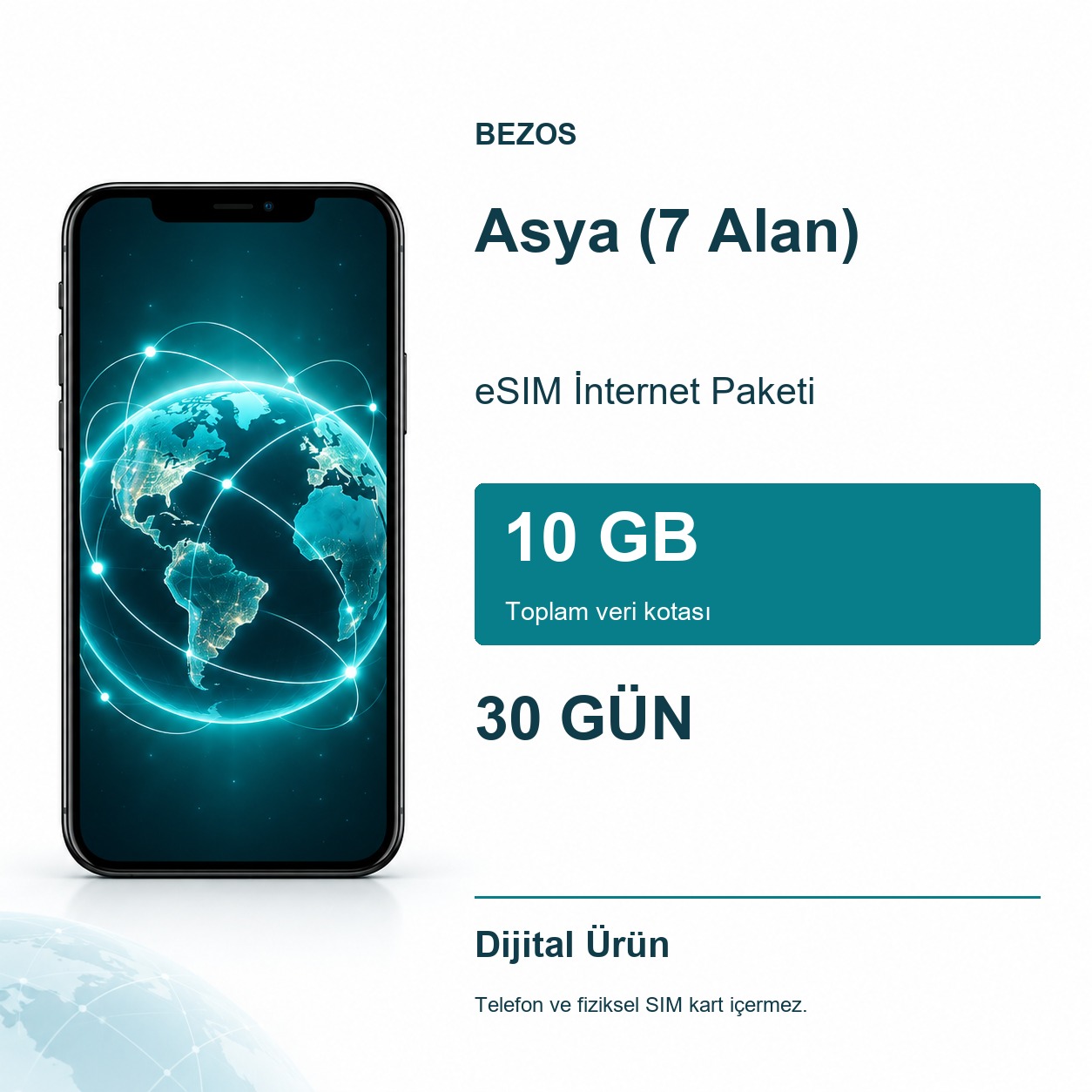 Asya (7 Alan) eSIM İnternet Paketi 10 GB 30 Gün
