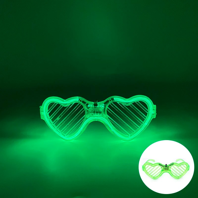 Yeşil LED Işıklı Kalp Gözlük ? 3 Modlu Parti &amp; Glow Gözlüğü