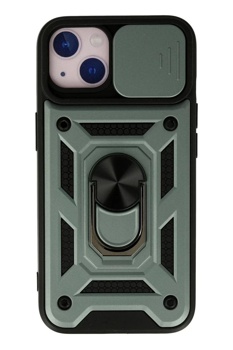 Apple iPhone 15 Uyumlu Kılıf Pars Lens Yüzüklü Silikon - Yeşil