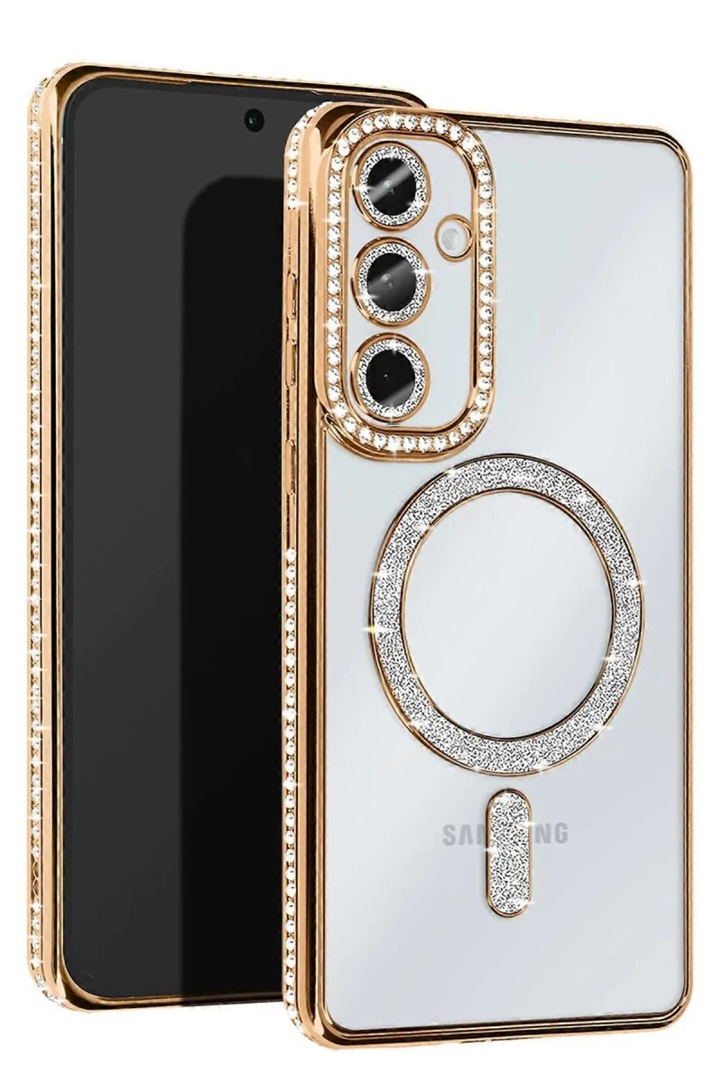 Samsung Galaxy S25 Uyumlu Kılıf Joke Simli Magneticsafe Kılıf - Gold