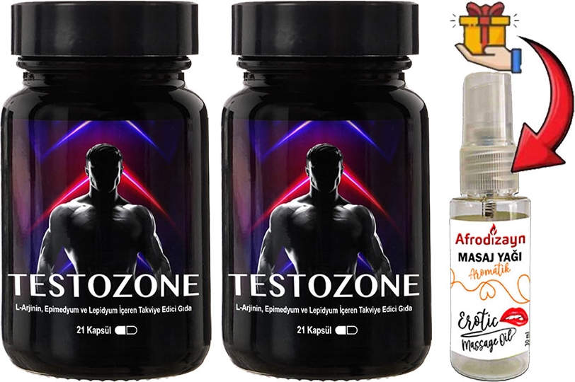 Testozone 2 Kutu Erkeklere Özel L-Argininli Lepidyumlu 21LI Formül + Afrodizayn Masaj Yağı 30 ml