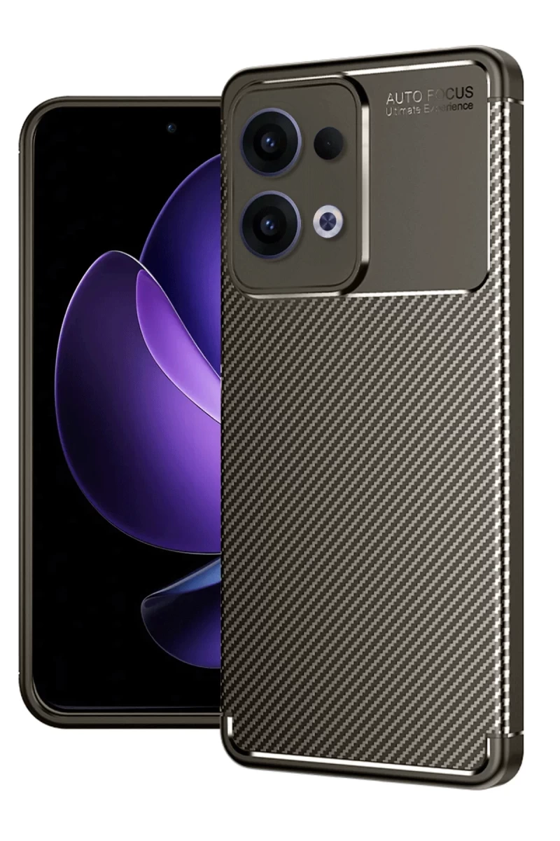 Oppo Reno 13 Pro Uyumlu Kılıf Auto Focus Karbon Kapak - Kahverengi