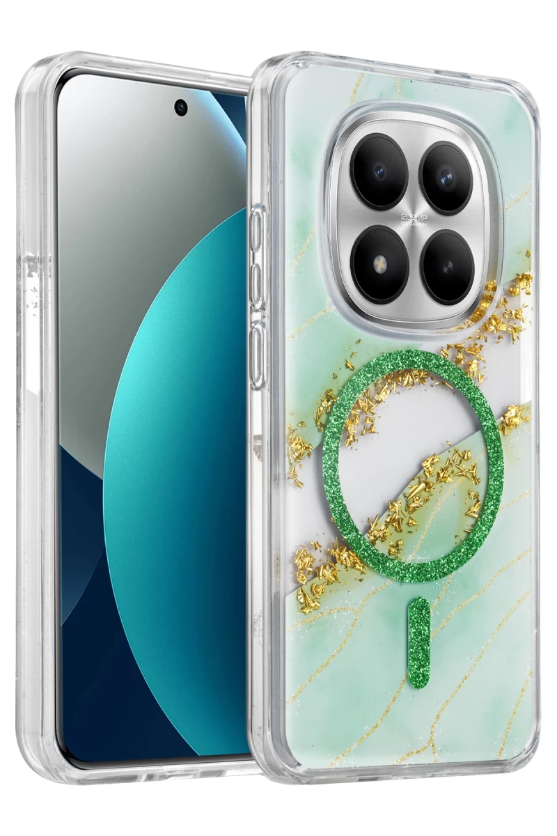 Onegif Xiaomi Redmi Note 15 4G Uyumlu Lotus Simli Magsafe Kapak - Yeşil
