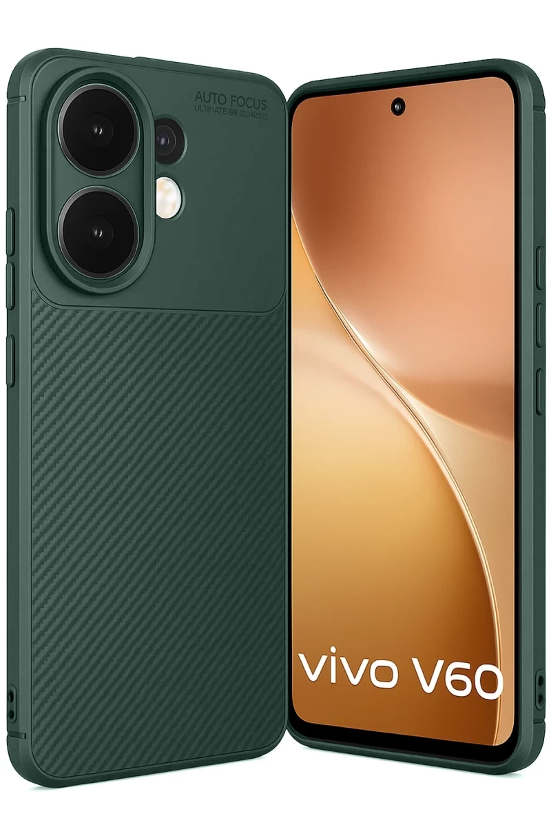 Vivo V60 5G Uyumlu Auto Focus Karbon Kapak - Koyu Yeşil