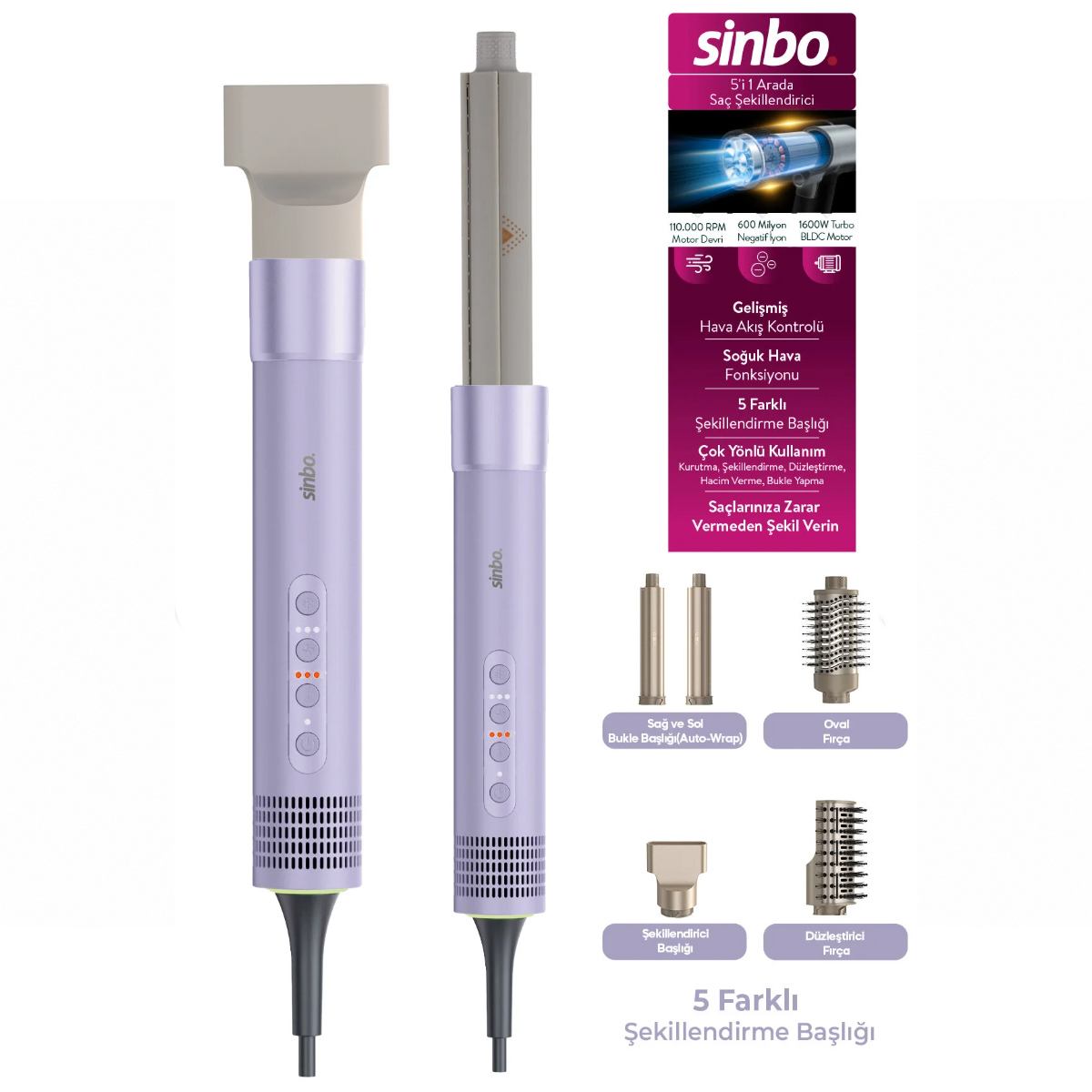Saç Şekillendirme Cihazı 5 Başlık 3 Hız 110.000 RPM