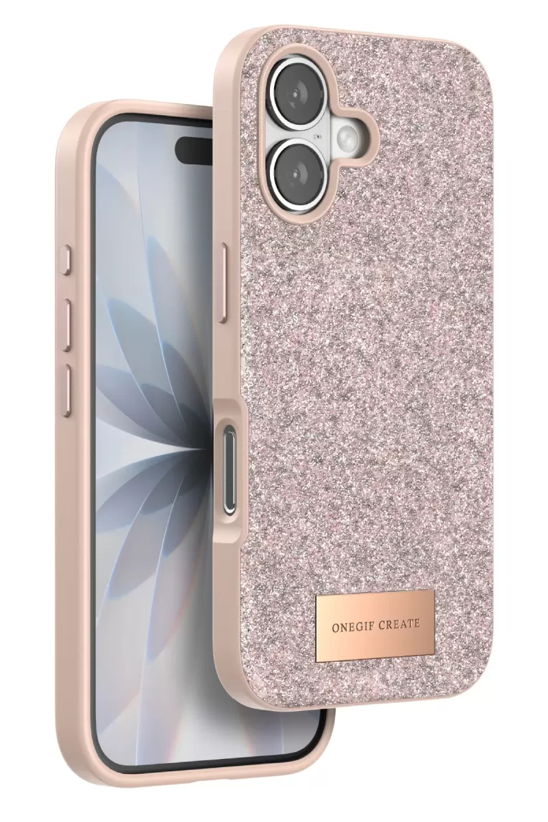 Onegif Apple iPhone 17 Uyumlu Bright Simli Kapak - Pembe