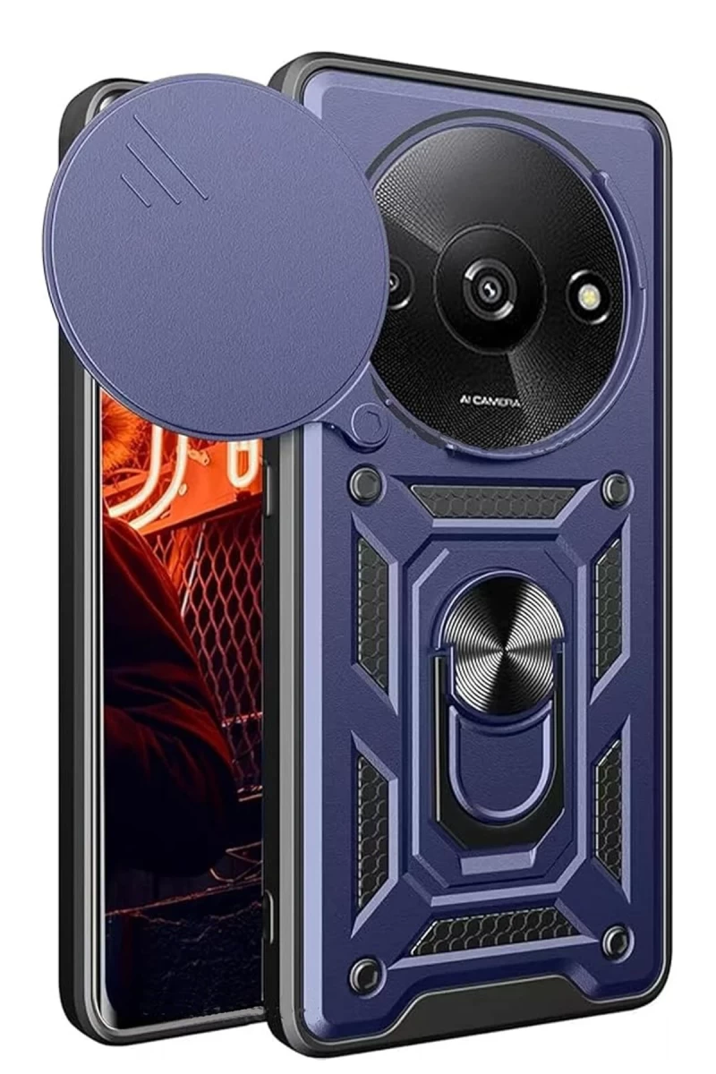 Xiaomi Redmi A3 4G Uyumlu Kılıf Pars Lens Yüzüklü Silikon - Lacivert
