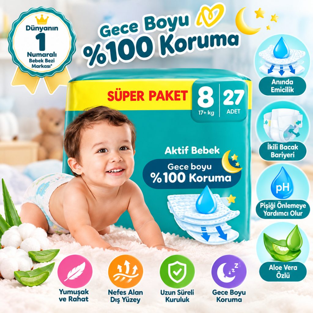 Aktif Bebek Süper Paket Bebek Bezi 8 Beden 27 Adet