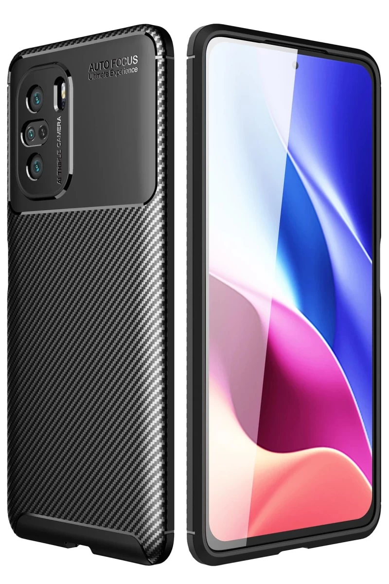 Xiaomi Poco F3 Uyumlu Kılıf Auto Focus Karbon Kapak - Siyah